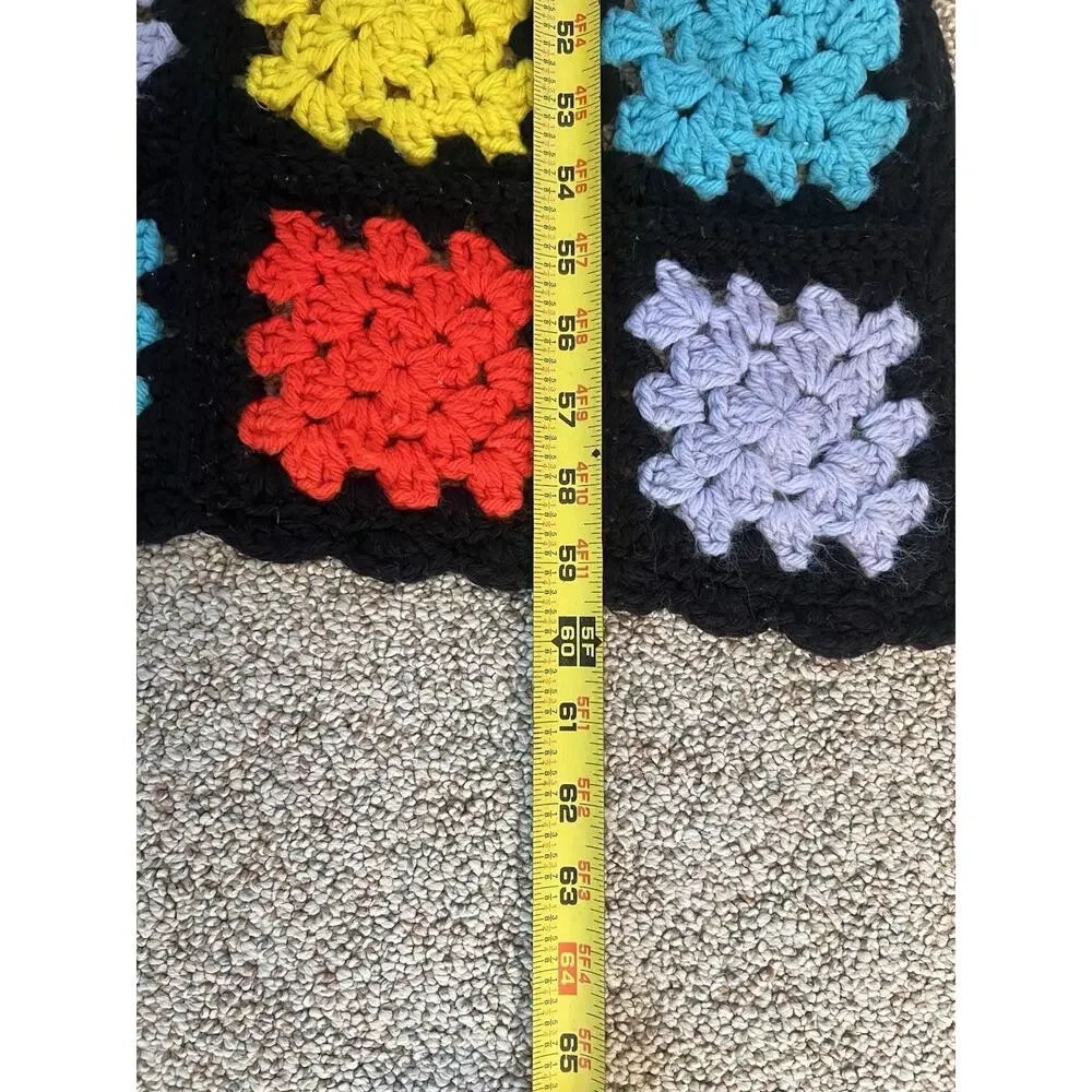 Vintage Multicolor‎ Crochet Granny Square Afghan Throw Blanket 60x36